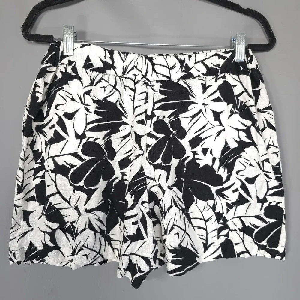 MICHAEL KORS Womens New Set Tank Top Shorts MEDIUM Black White Linen QS540TLHF0